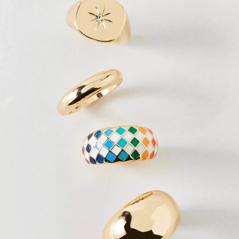 Checkerboard Metal Ring Set
